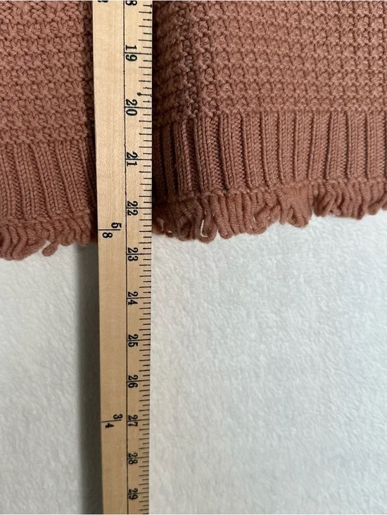 Madewell Mixed Stitch Sweater M Pink Terracotta Fringed Frayed Hem Crew Boho - Picture 5 of 7